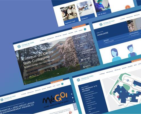 Mockup de plusieurs écrans du nouveau site de la Clinique du Cèdre à Bois-Guillaume